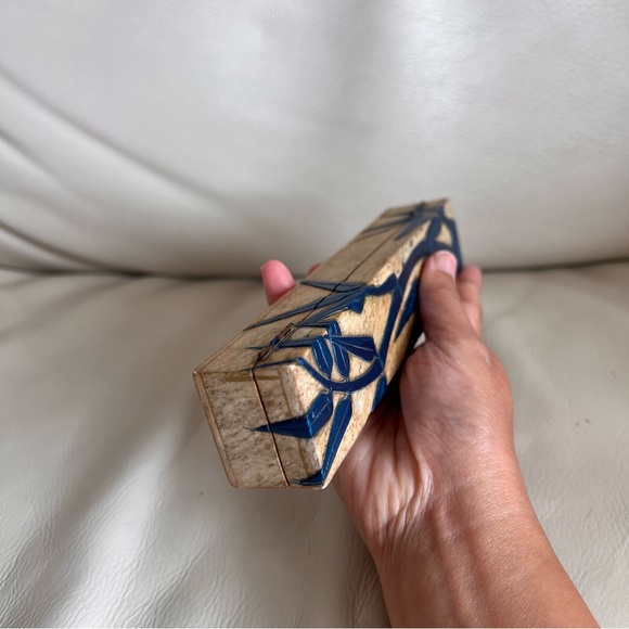 Vintage Carved Marble Asian Bamboo Motif Jewelry Trinket Box - Picture 11 of 15